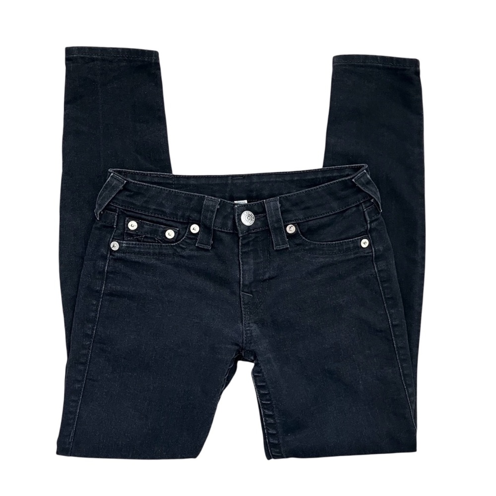 True Religion Y2K Low Rise Denim Legging Washed Basic Black Stretchy Size 28